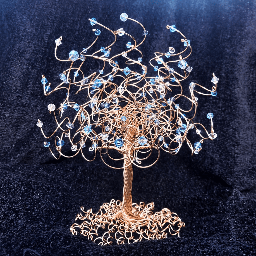 Personalised Wedding & Anniversary Cake Topper Keepsake - Gold Wire Crystal Tree - Image 2