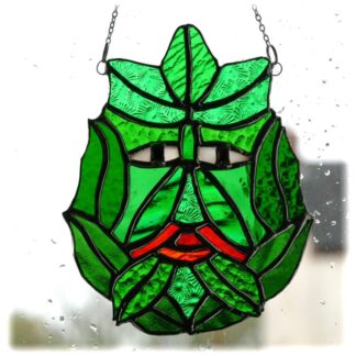 Green man stained glass suncatcher handmade