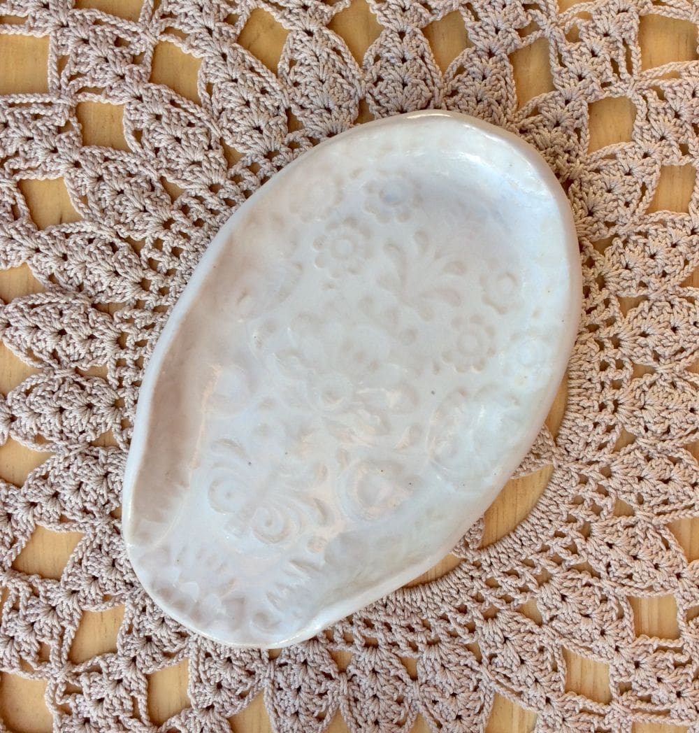 Ceramic Spoon Rest with Pear or Flowers - Image 4