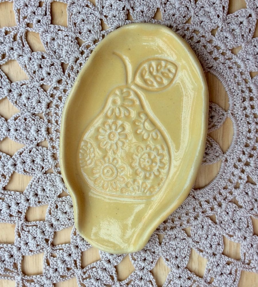 Ceramic Spoon Rest with Pear or Flowers - Image 5