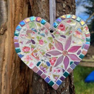 Shabby Chic Mosaic Heart made with vintage china, gift for cottage decor lovers