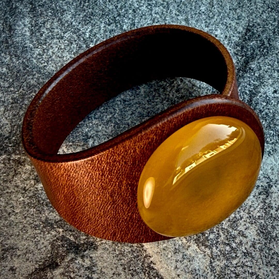 Orange carnelian gemstone and brown leather bracelet