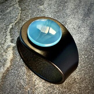 Natural Blue Paraiba Chalcedony Gemstone Leather Bracelet
