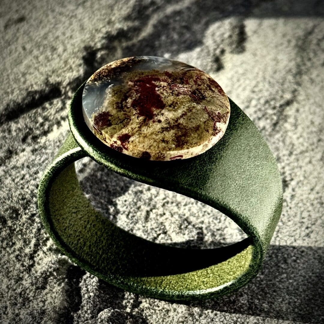 Scenic Moss Agate boho statement leather cuff