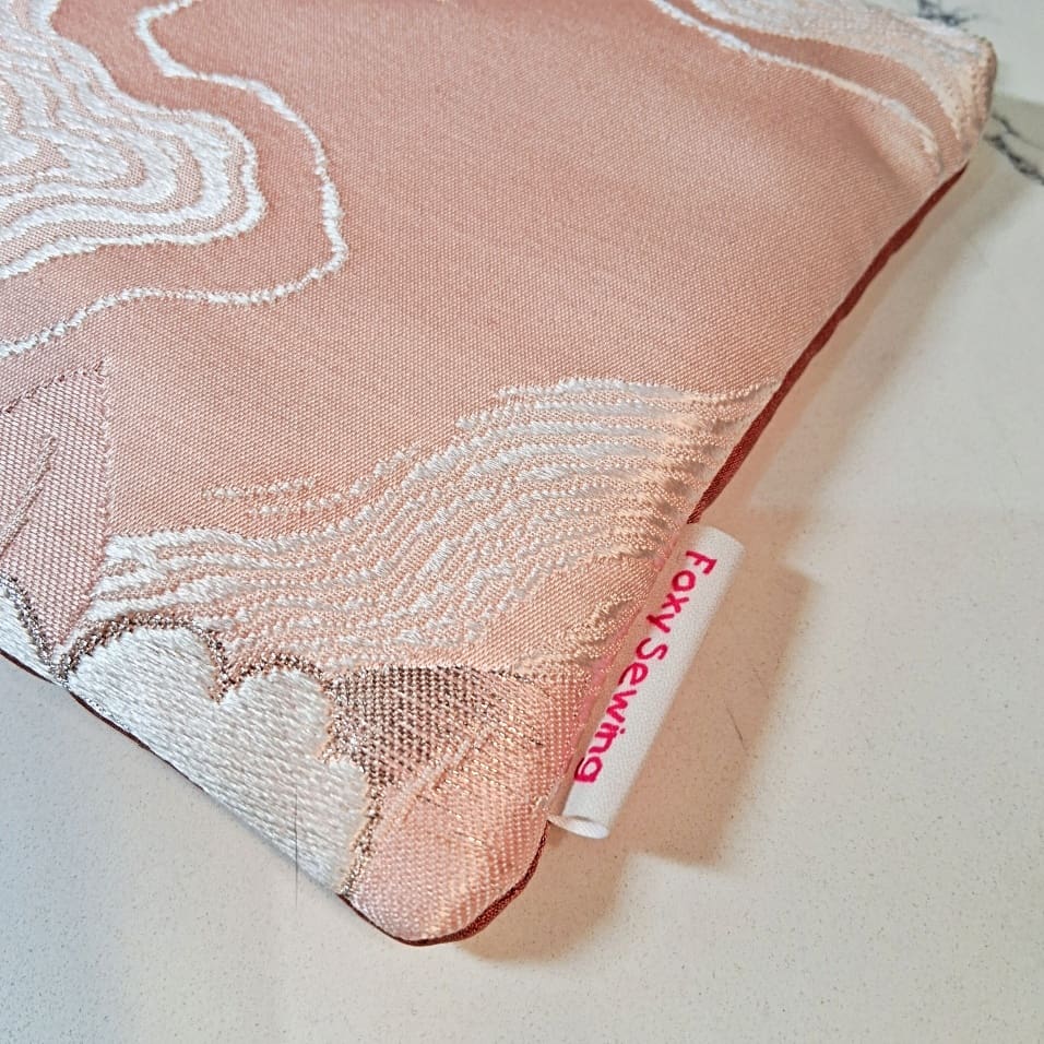 Pale Pink Floral Recycled Silk Japanese Kimono Obi Zip Clutch Purse with Wristlet Strap - Image 5