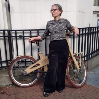 black high waist corduroy pants and boat neck top