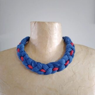 chinky blue and orange fabric necklace