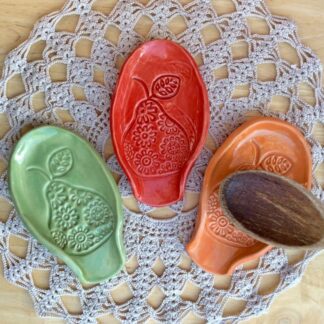 Ceramic Spoon Rest with Pear or Flowers