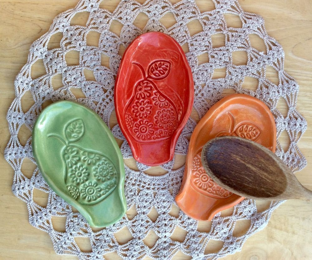 Ceramic Spoon Rest with Pear or Flowers