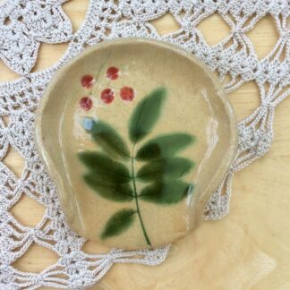 Ceramic Spoon Rest with Rowan Leaves and Berries