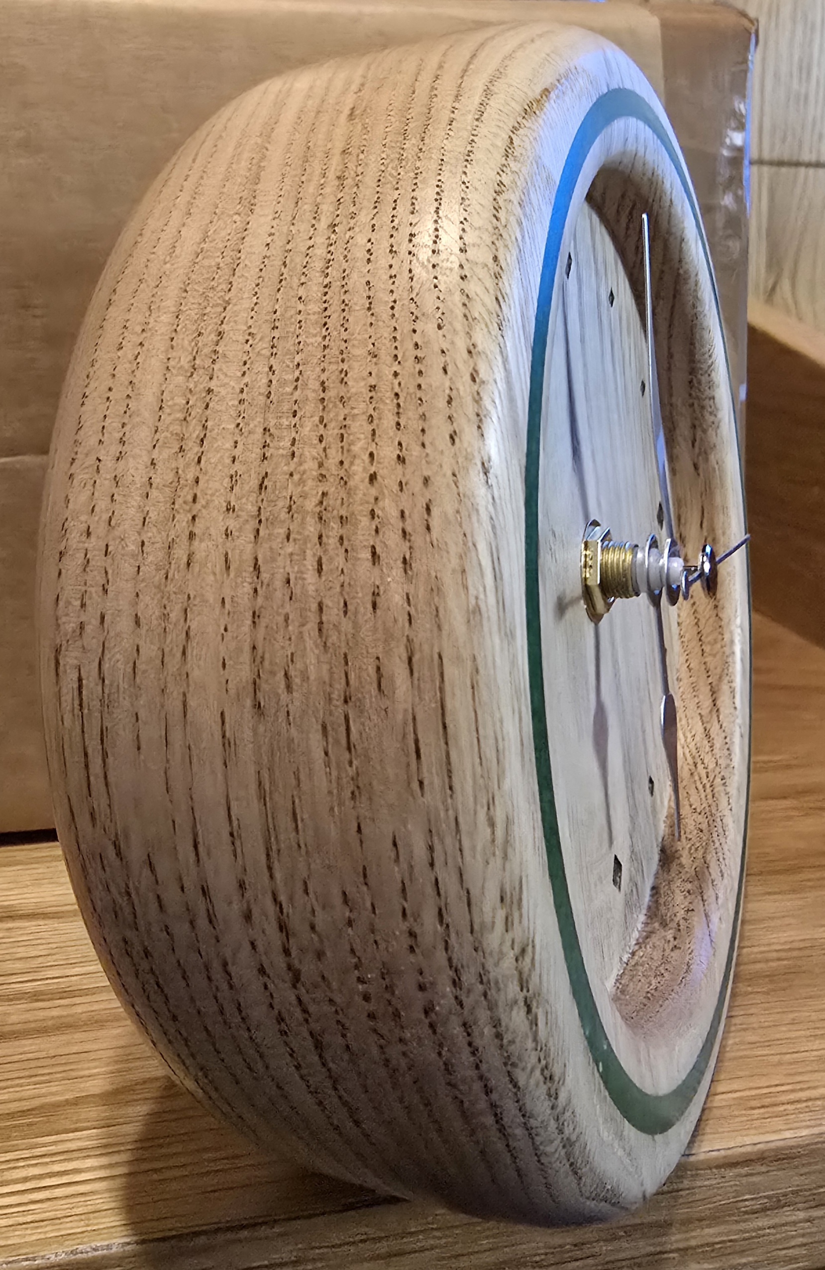 Hand-Turned Sweet Chestnut Mantle Clock with Green Resin Inlay - Image 4