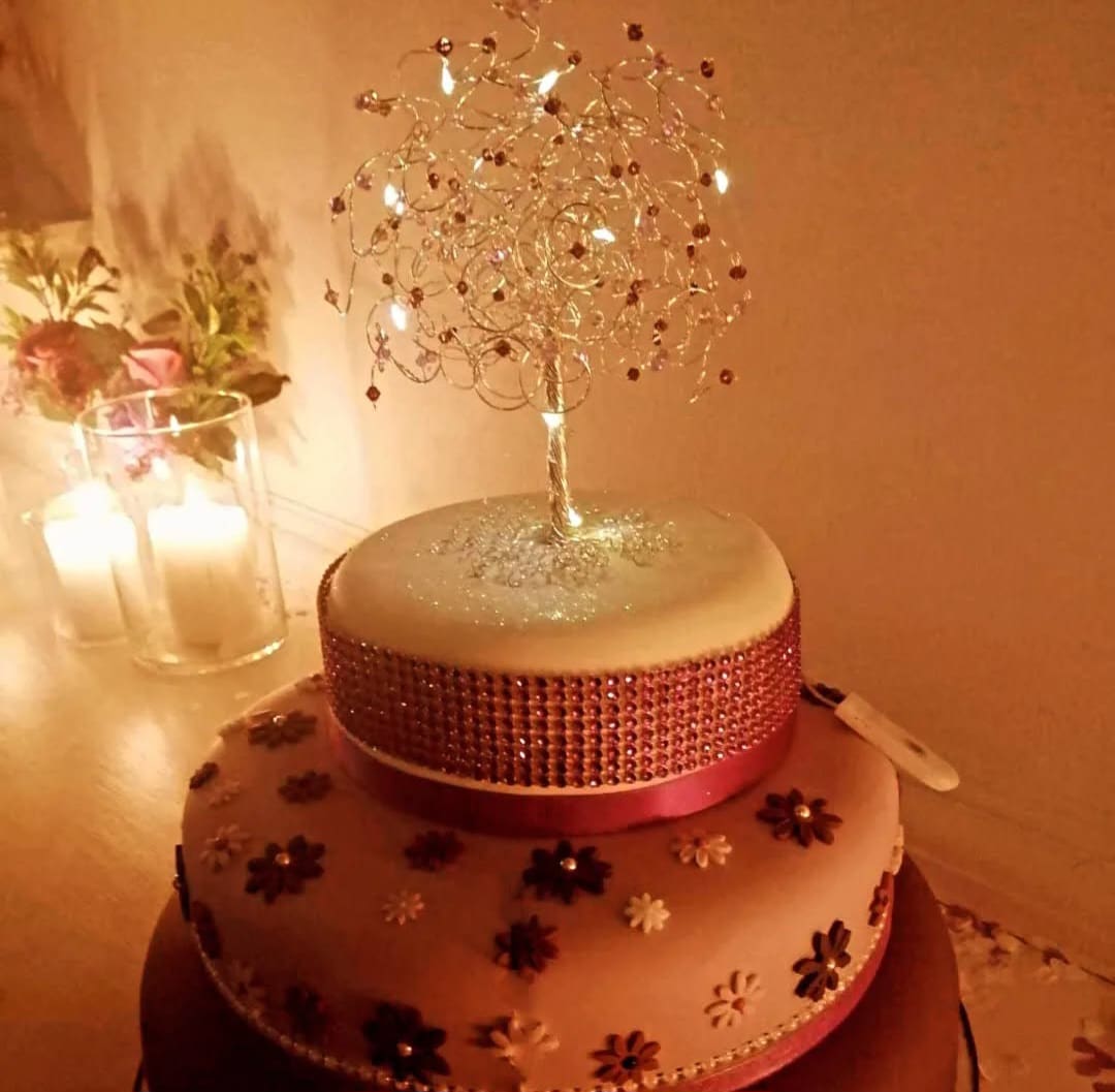 Personalised Wedding & Anniversary Cake Topper Keepsake - Silver Wire & Crystal Tree - Image 3