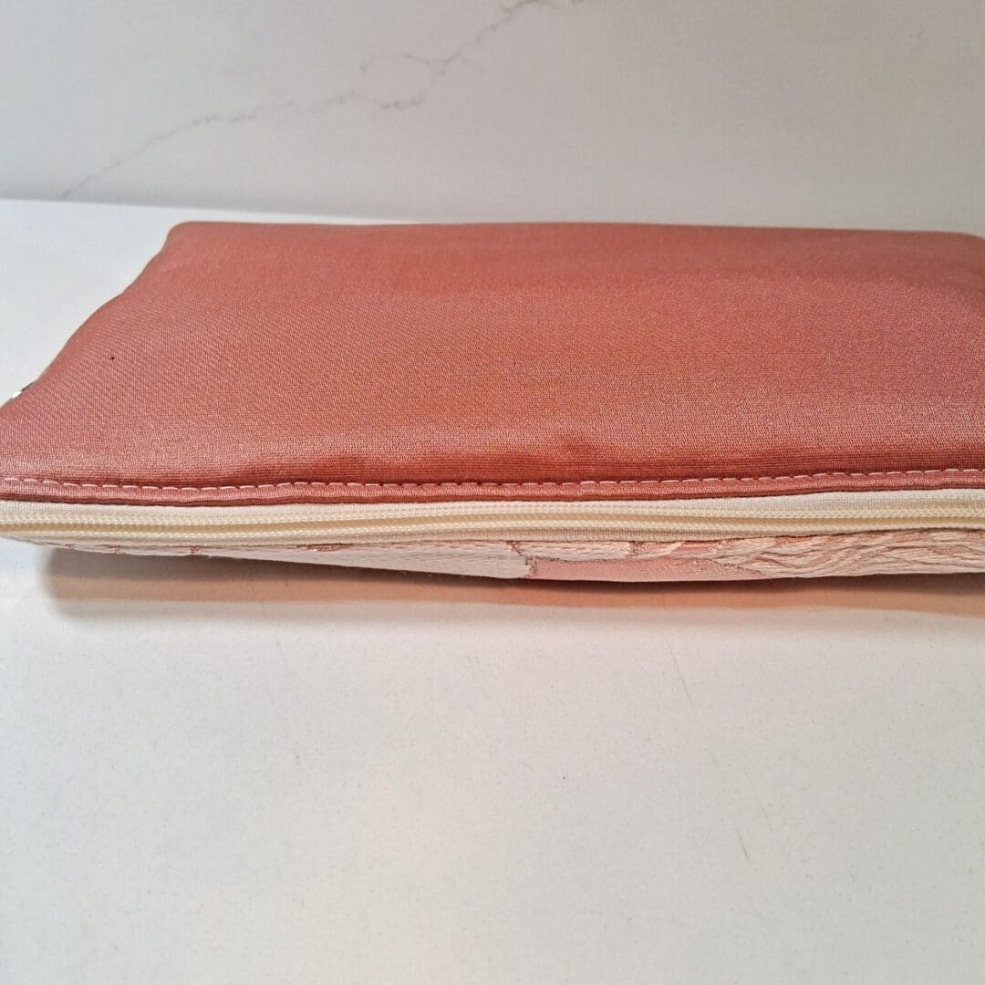 Pale Pink Floral Recycled Silk Japanese Kimono Obi Zip Clutch Purse with Wristlet Strap - Image 6