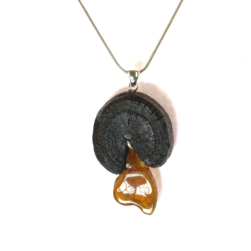 Baltic Amber Eucalyptus Wood Sterling Silver pendant necklace - Image 3