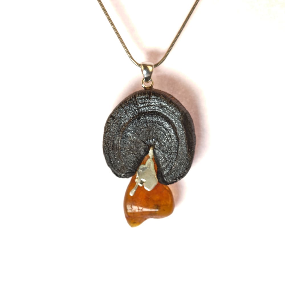 Baltic Amber Eucalyptus Wood Sterling Silver pendant necklace - Image 2