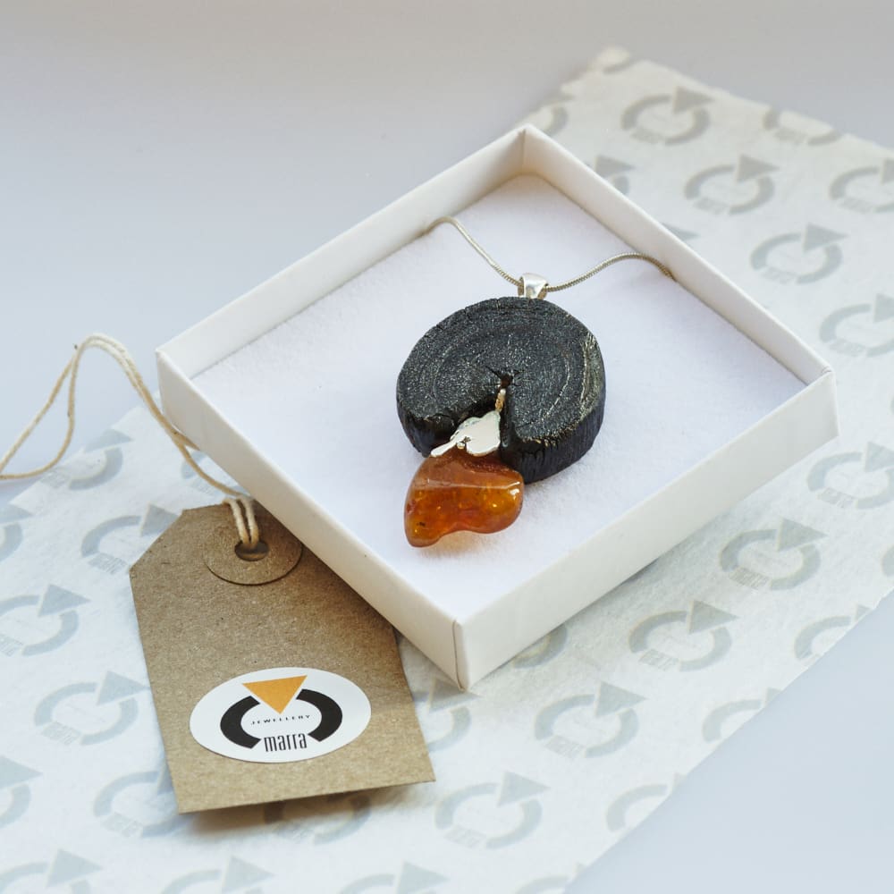 Baltic Amber Eucalyptus Wood Sterling Silver pendant necklace - Image 5