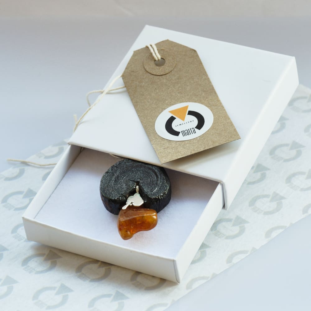 Baltic Amber Eucalyptus Wood Sterling Silver pendant necklace - Image 6