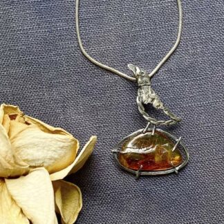 Bird on Amber Stone pendant