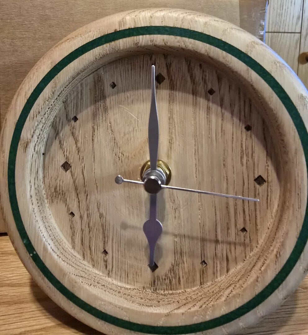 Hand-Turned Sweet Chestnut Mantle Clock with Green Resin Inlay - Image 2