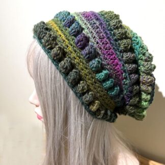 Slouch Beanie Hat Green Jade and Pink Winter Warmer Crochet FREE POSTAGE