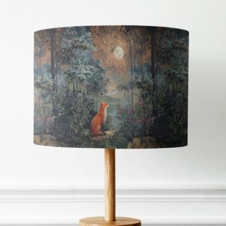 Fox and Moon Lampshade - Blue, Copper, Rust Lightshade