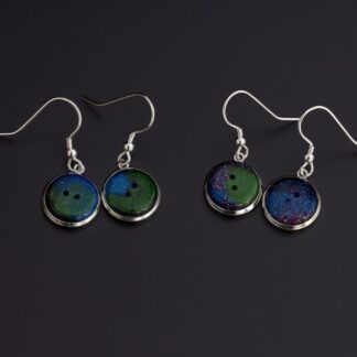 Aurora borealis button earrings, Resin jewellery