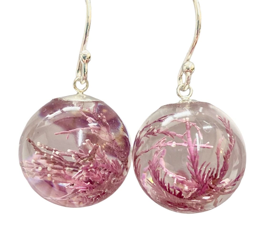 Real Seaweed resin earrings- Pink