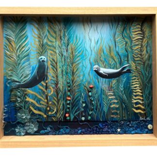 Happy seals mixed media painting.