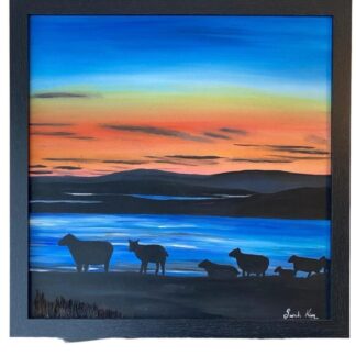 Sheep sunset painting, Shetland.