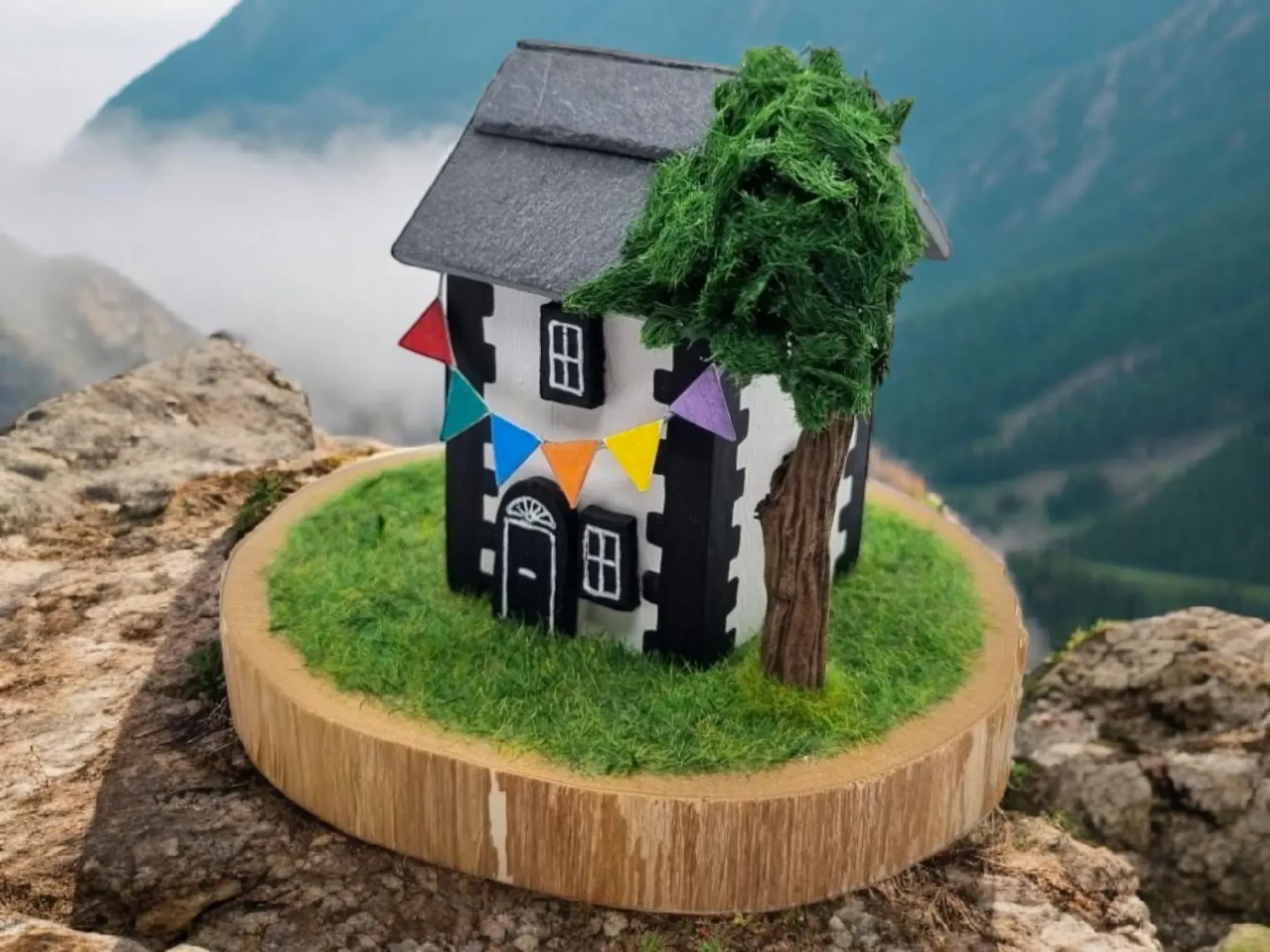 Watendlath Lake District cottage with bunting and tree