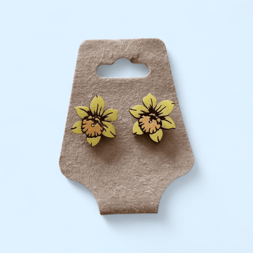 Wooden Handpainted Stud Daffodil Earrings - Image 4