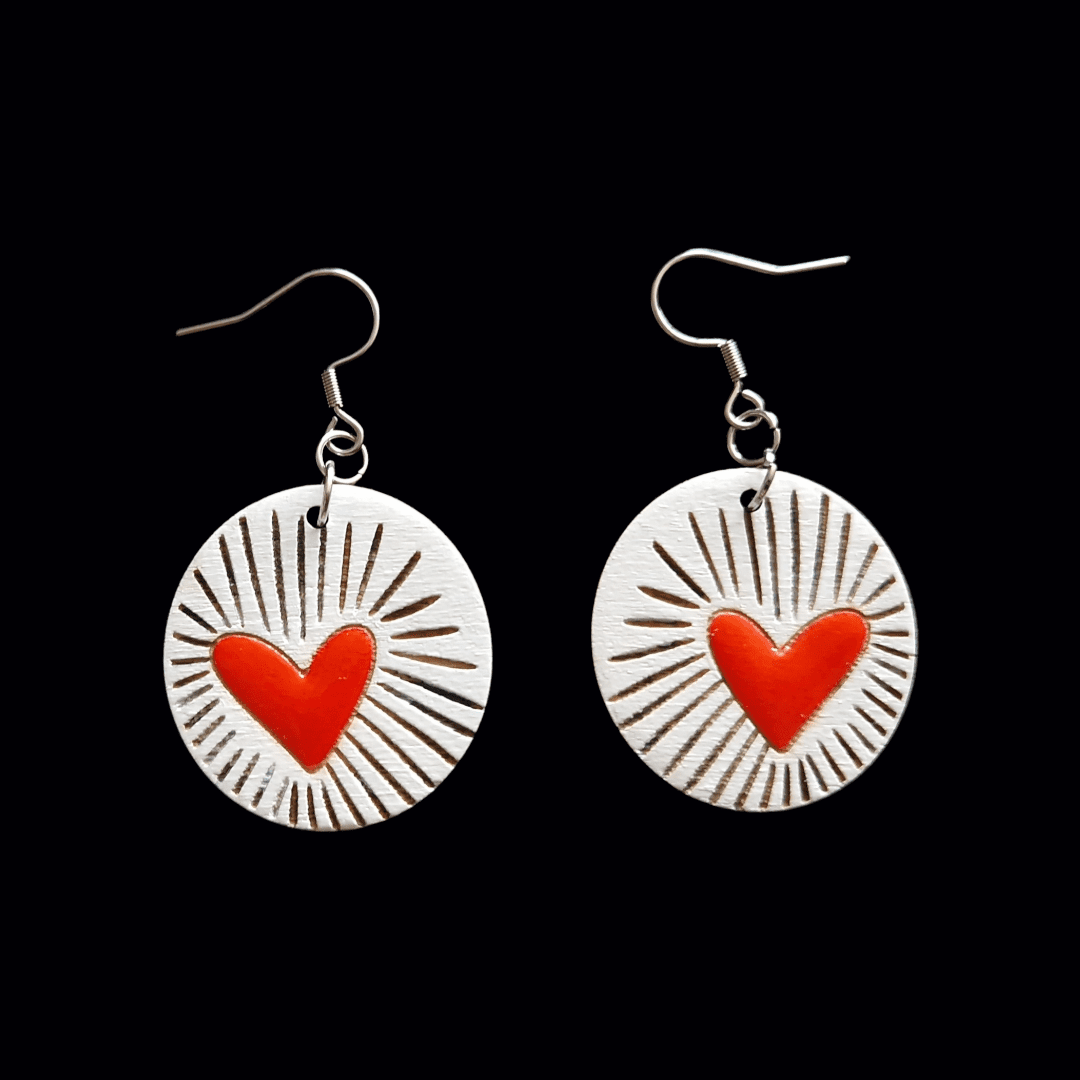 Engraved Wooden Heart Earrings - Image 2