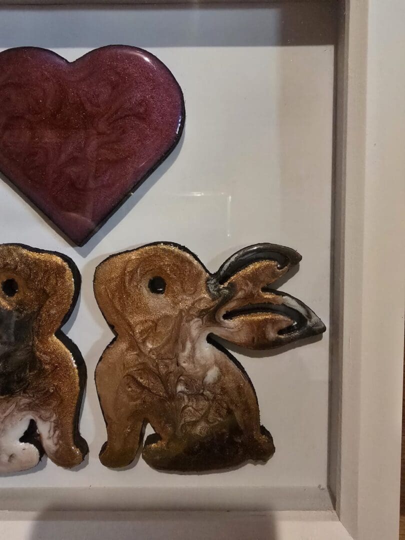 Handcrafted Resin Wall Art – Paired Hearts Rabbits - Image 3