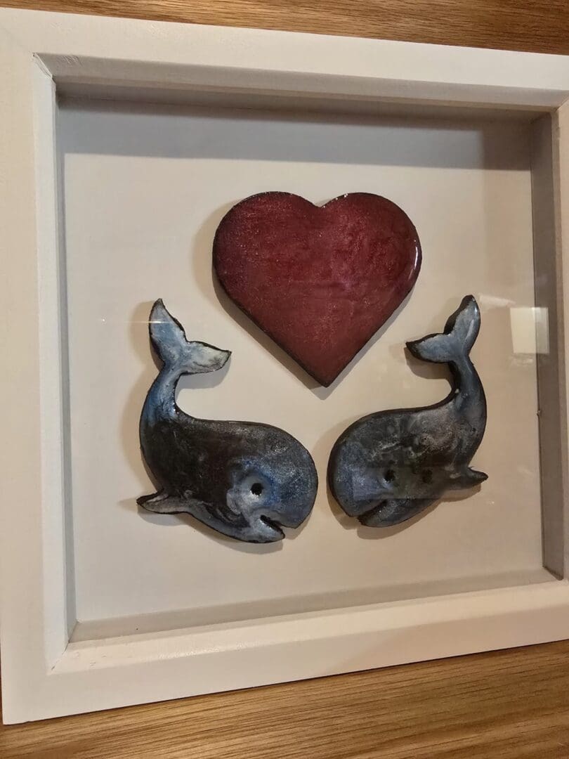 Handcrafted Resin Wall Art – Paired Hearts Whales - Image 3