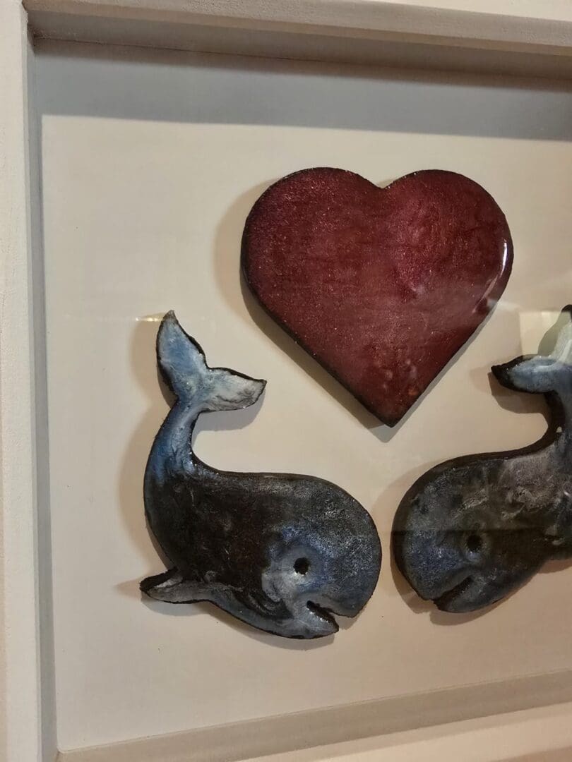 Handcrafted Resin Wall Art – Paired Hearts Whales - Image 4