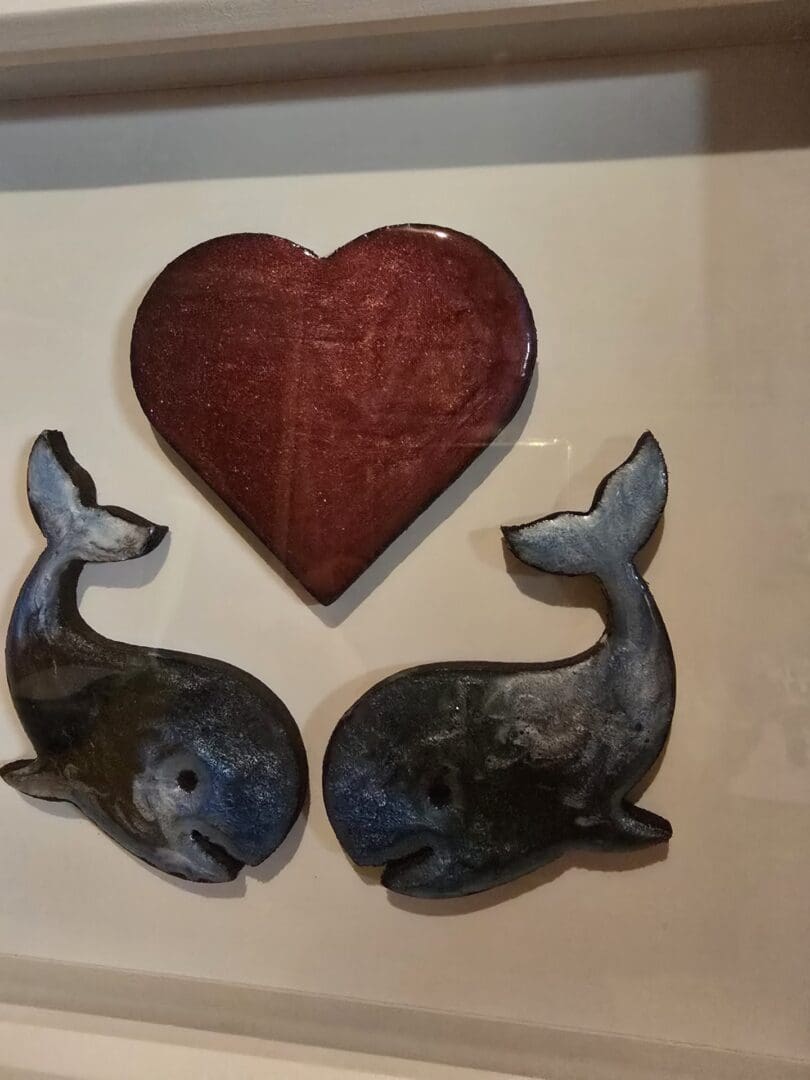 Handcrafted Resin Wall Art – Paired Hearts Whales - Image 5