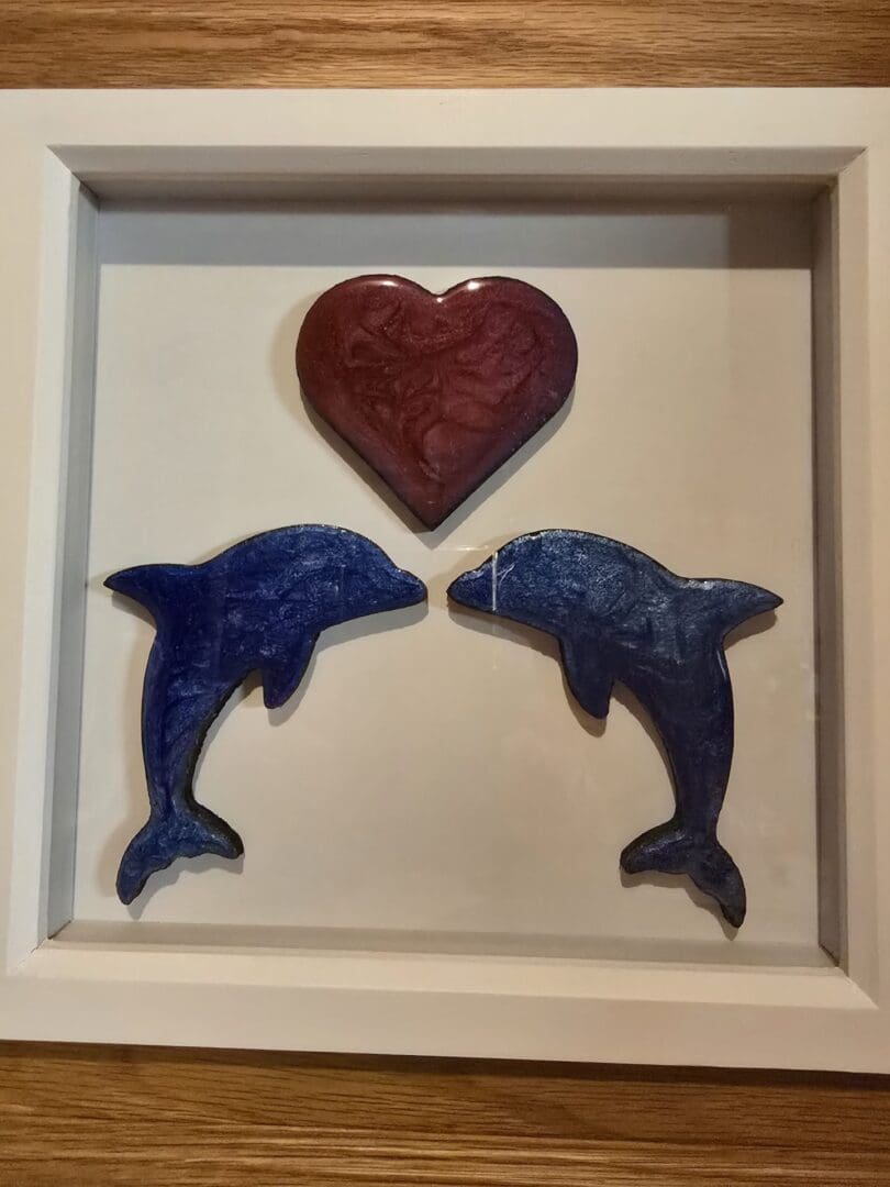 Handcrafted Resin Wall Art – Paired Hearts Dolphins - Image 2