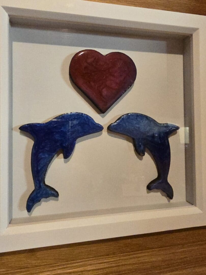 Handcrafted Resin Wall Art – Paired Hearts Dolphins - Image 3