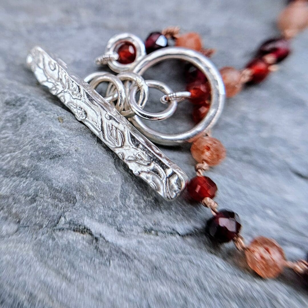 Sunstone, garnet & carnelian necklace – hand‑knotted gemstone strand - Image 4