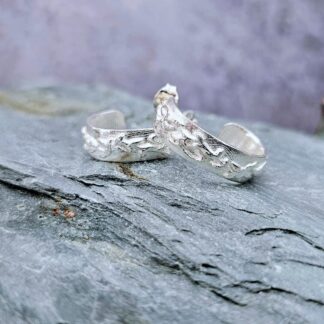 Sterling silver hand carved trailing vine earrings, side rock, Isobel Kelly Jewellery