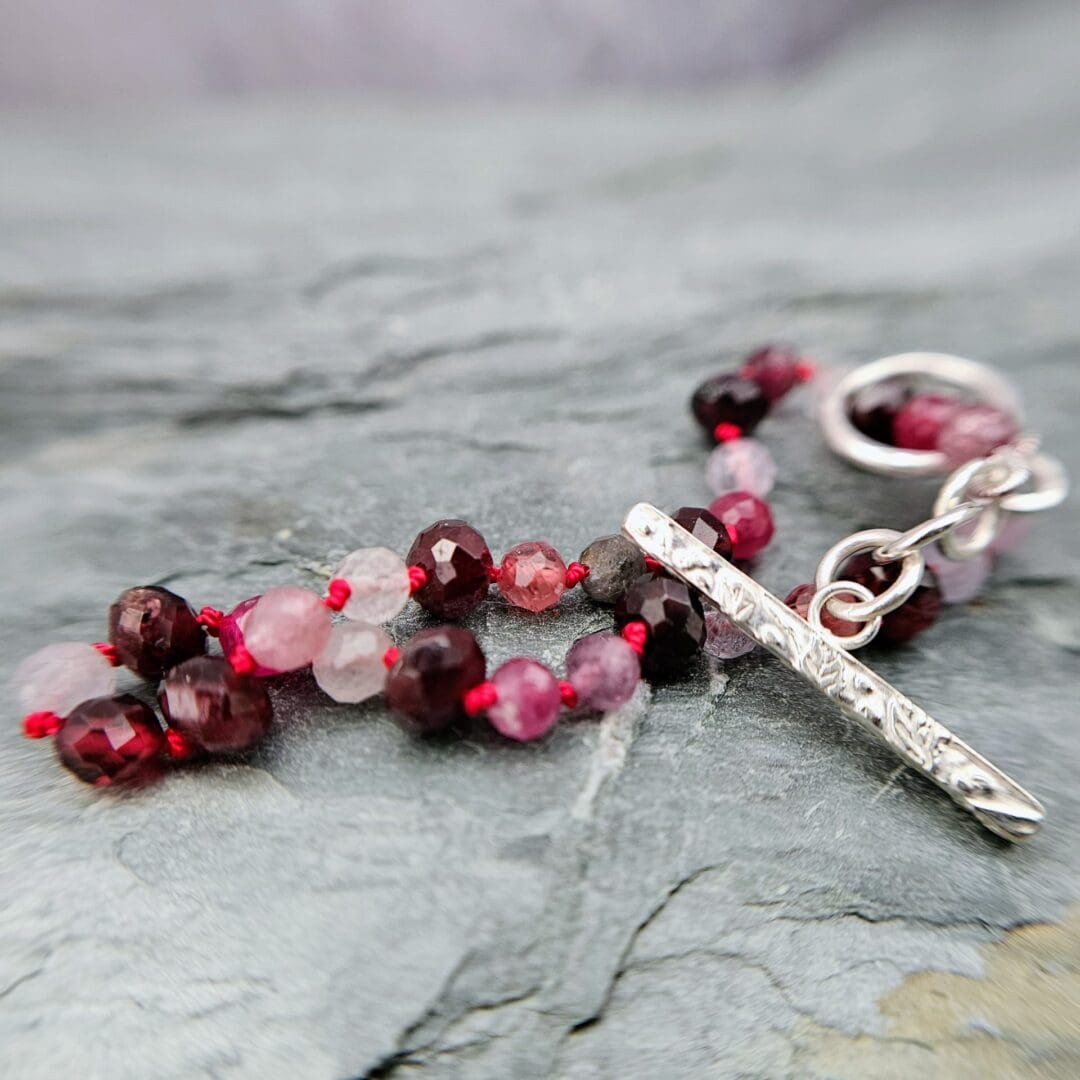 Spinel and garnet gemstone bracelet, bead detail, Isobel Kelly Jewellery