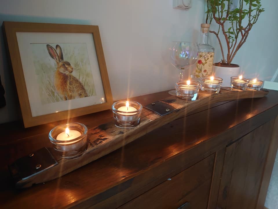 Whisky Barrel Stave Oak Candle Holder with 5 Glass Holders - Image 5