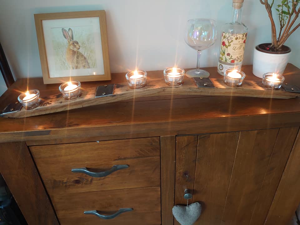 Whisky Barrel Stave Oak Candle Holder with 5 Glass Holders - Image 6
