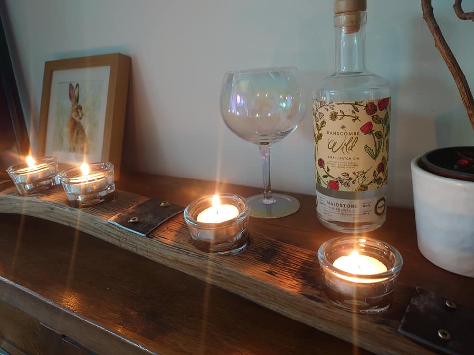 Whisky Barrel Stave Oak Candle Holder with 5 Glass Holders - Image 7