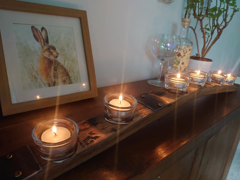 Whisky Barrel Stave Oak Candle Holder with 5 Glass Holders - Image 8