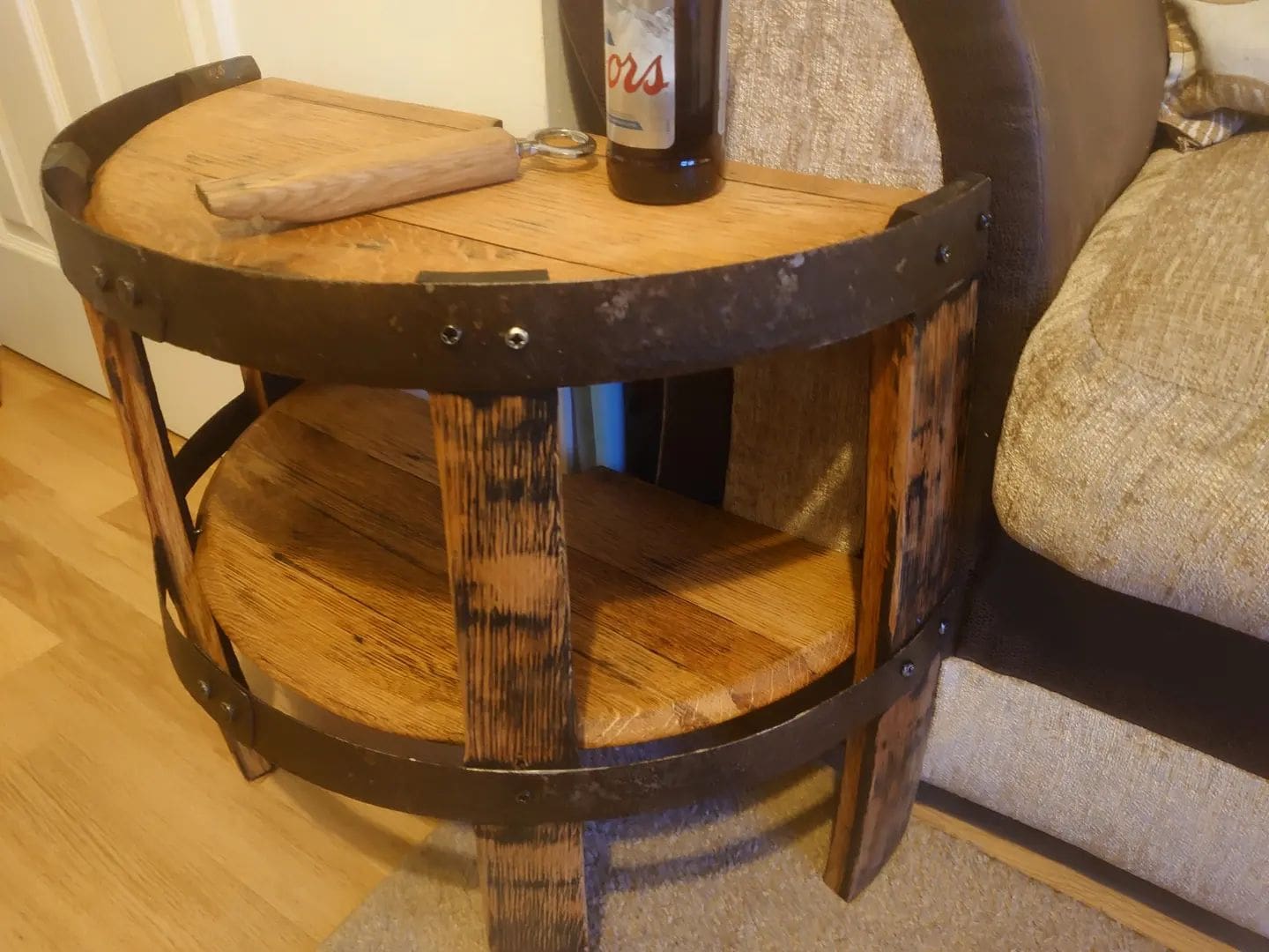 Oak Side Lamp End Table Made From Whisky Barrel Oak - Image 2