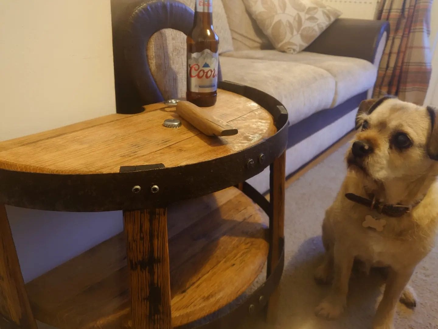 Oak Side Lamp End Table Made From Whisky Barrel Oak - Image 3
