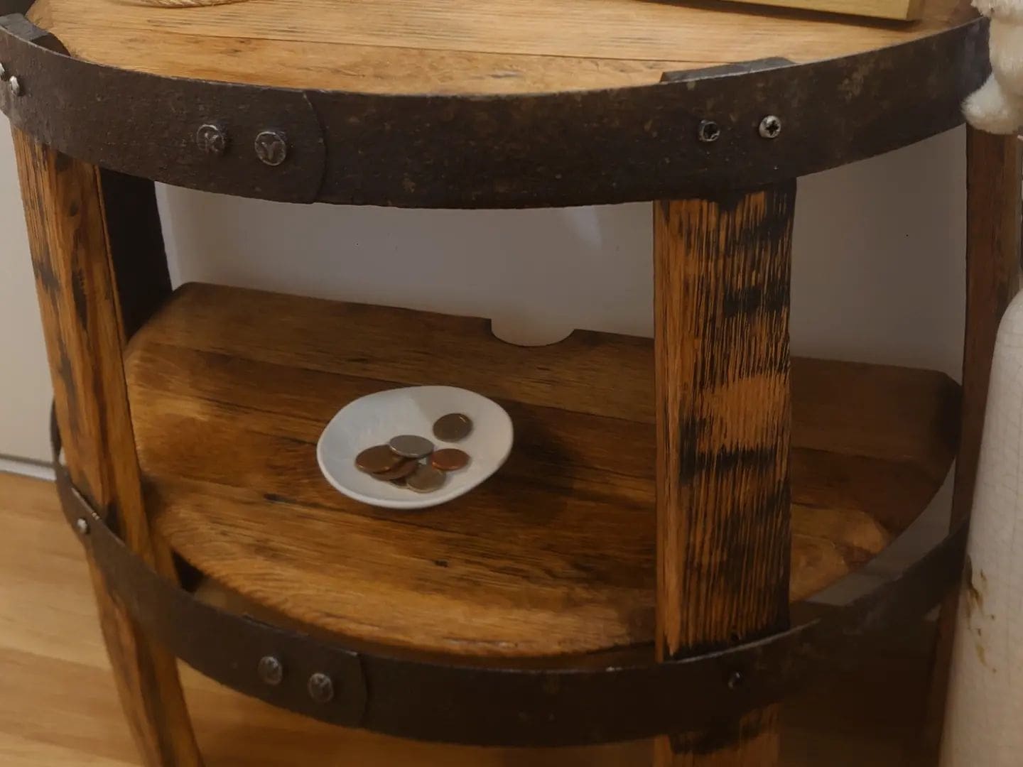 Oak Side Lamp End Table Made From Whisky Barrel Oak - Image 4