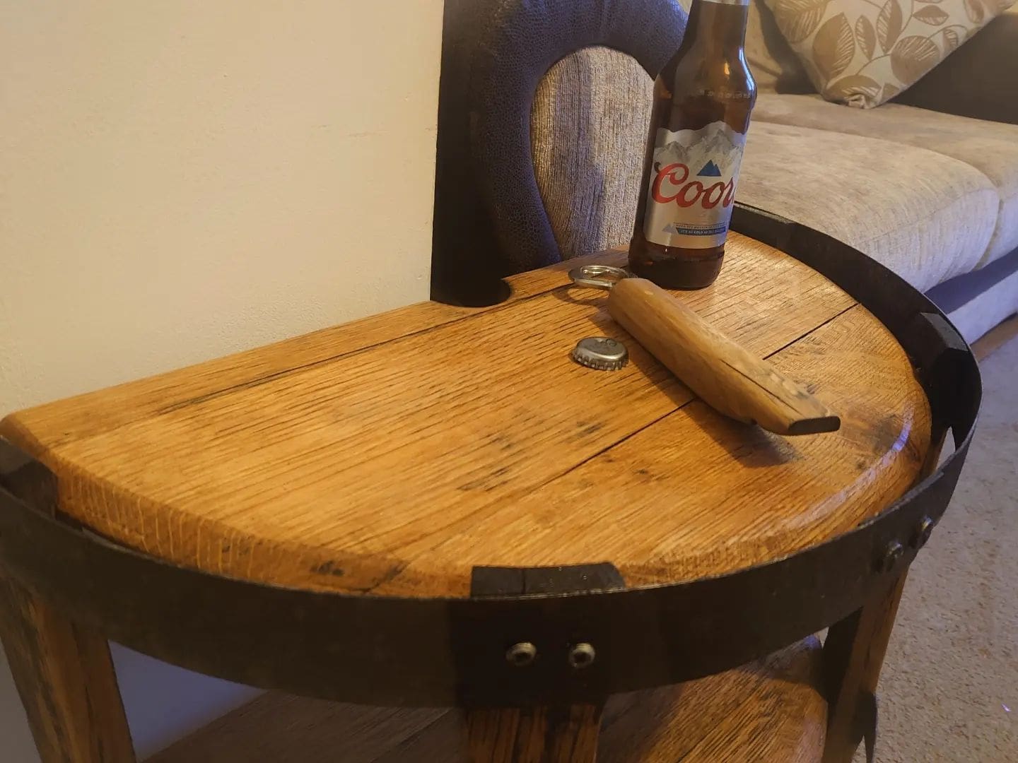Oak Side Lamp End Table Made From Whisky Barrel Oak - Image 5