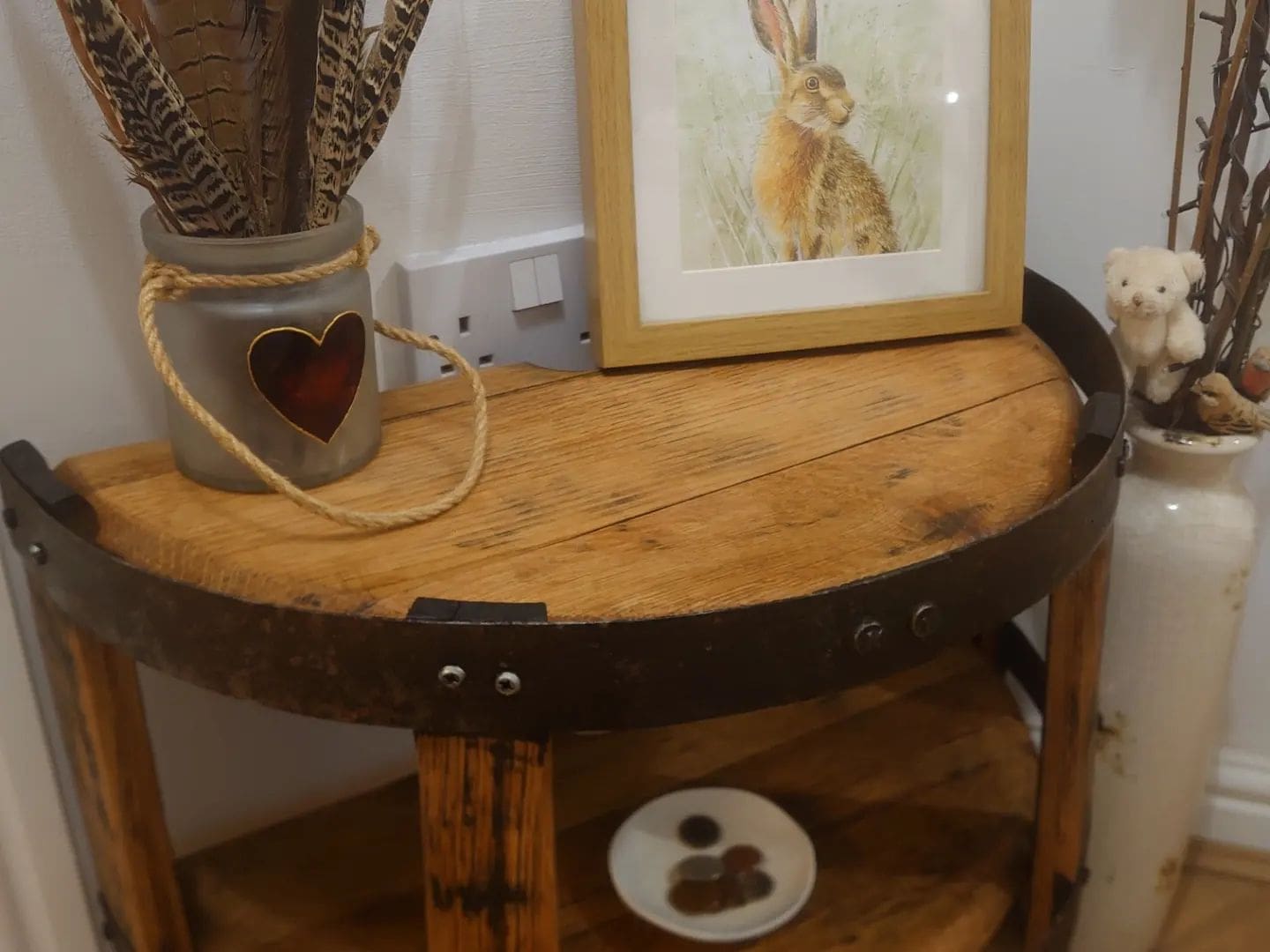 rustic oak end side lamp table